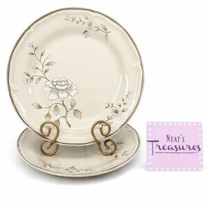 80 JMP Marketing SOUTHAMPTON JMP5 White Gray Floral Stoneware Dinner Plate Set 2